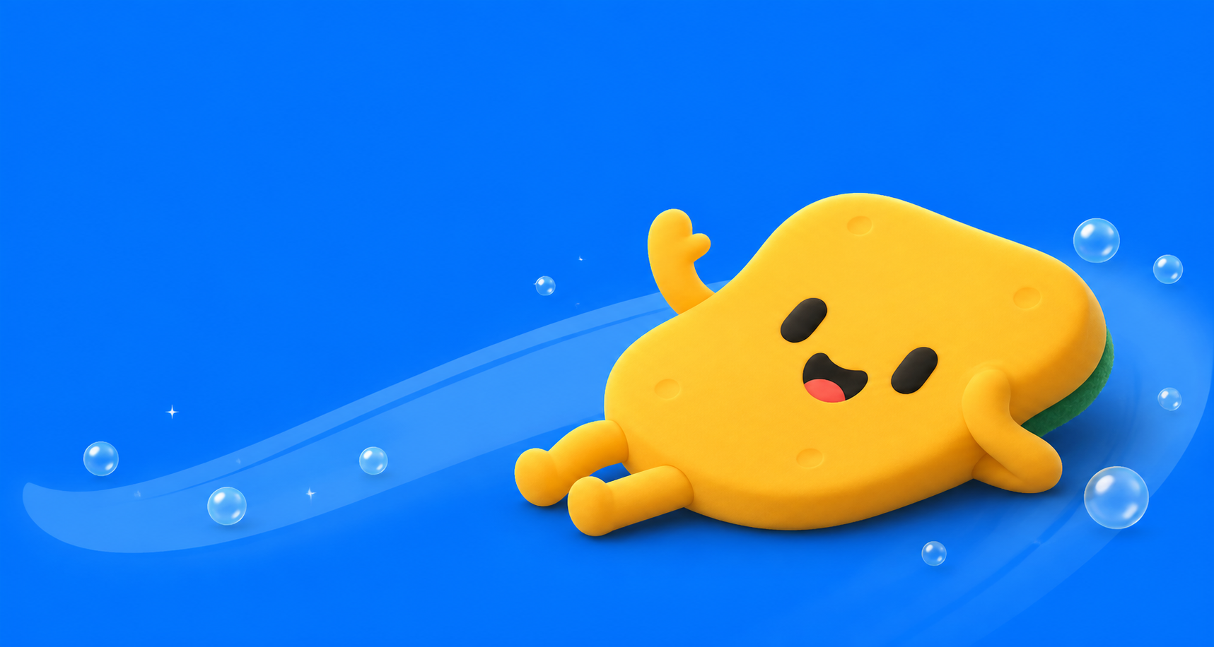 Sponggy lying happily at the end of a clean swipe.